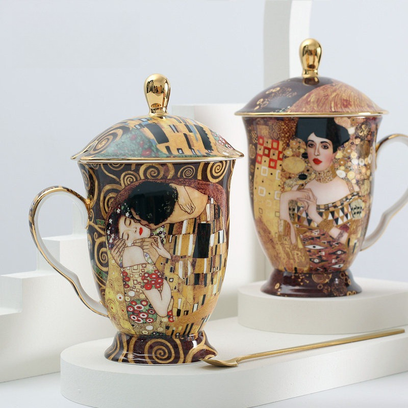 Celadon Ceramic Cup - Europejski ceramiczny kubek z pokrywką i