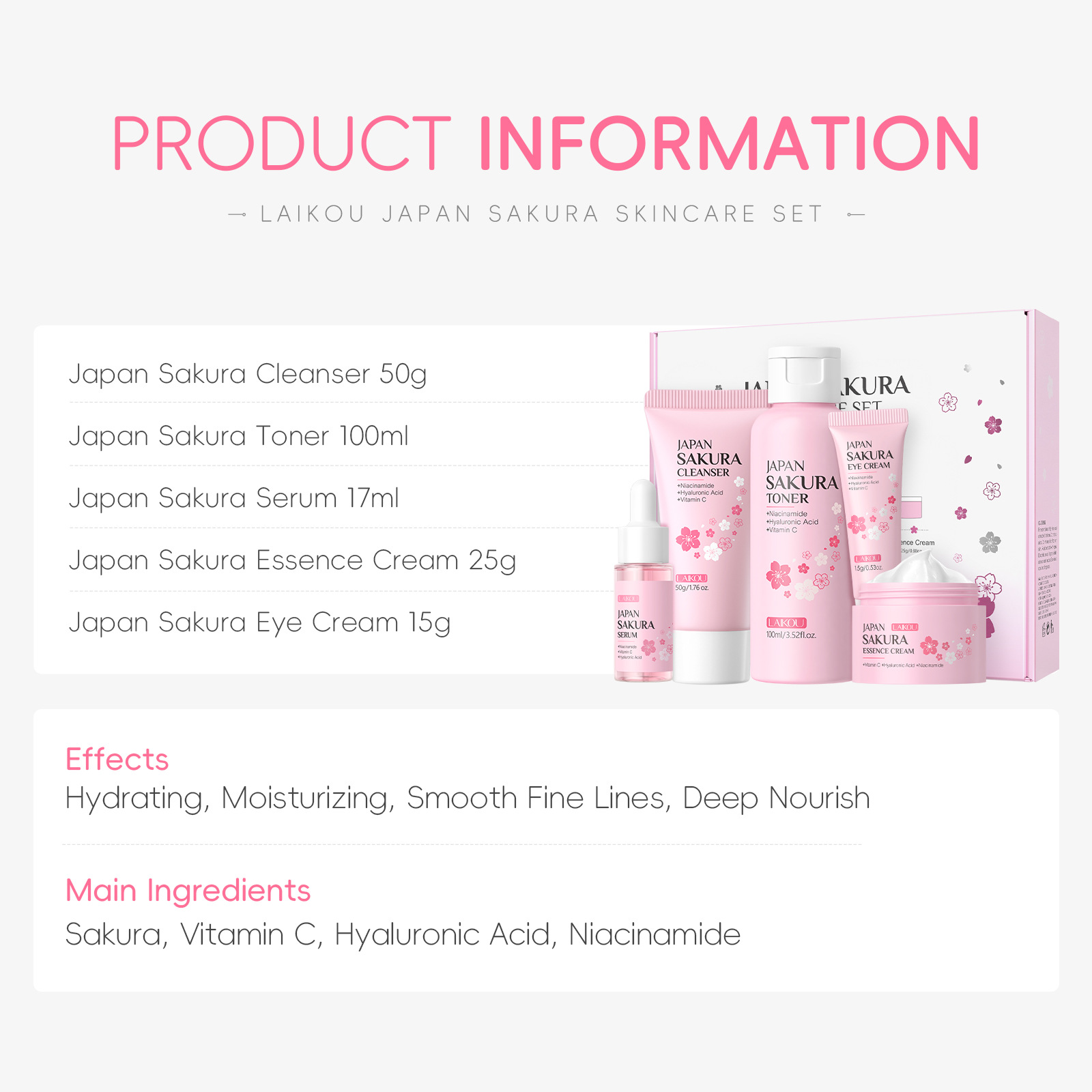 LAIKOU Sakura 5-częściowy zest – Korean Skincare Routine recenzja i cena